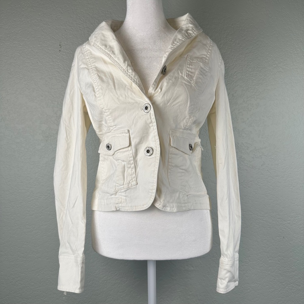 Y2K GAP Utility Jacket Women Size 4 Cream Cotton Button Pockets Safari Gorpcore